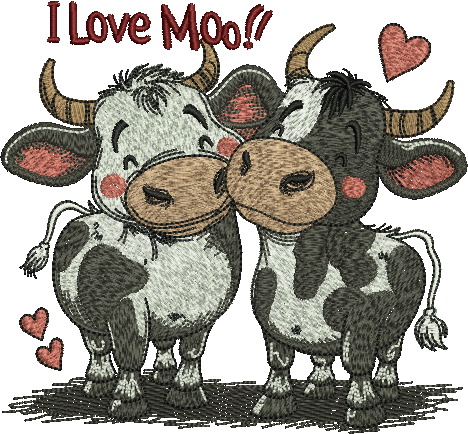 I Love Moo! Cute Cow Couple Embroidery Design